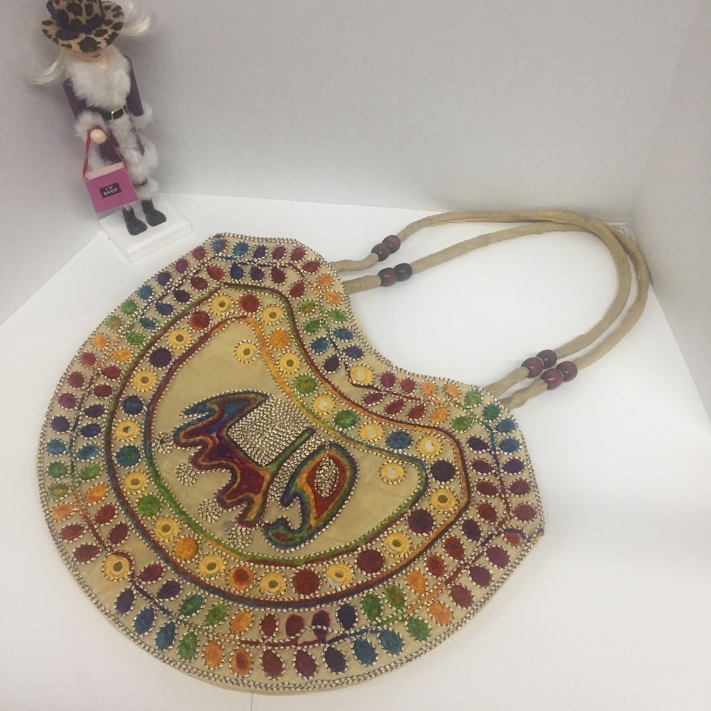 Beautiful Canvas Embroidered Elephant Bag